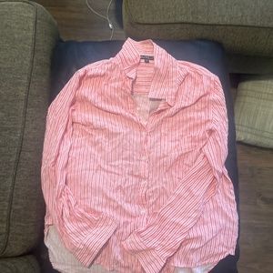 red and white striped long sleeve button up